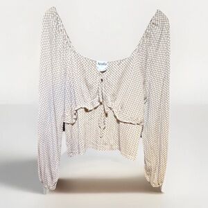 ARULA Cream Printed Ruffle Tie-Front Blouse